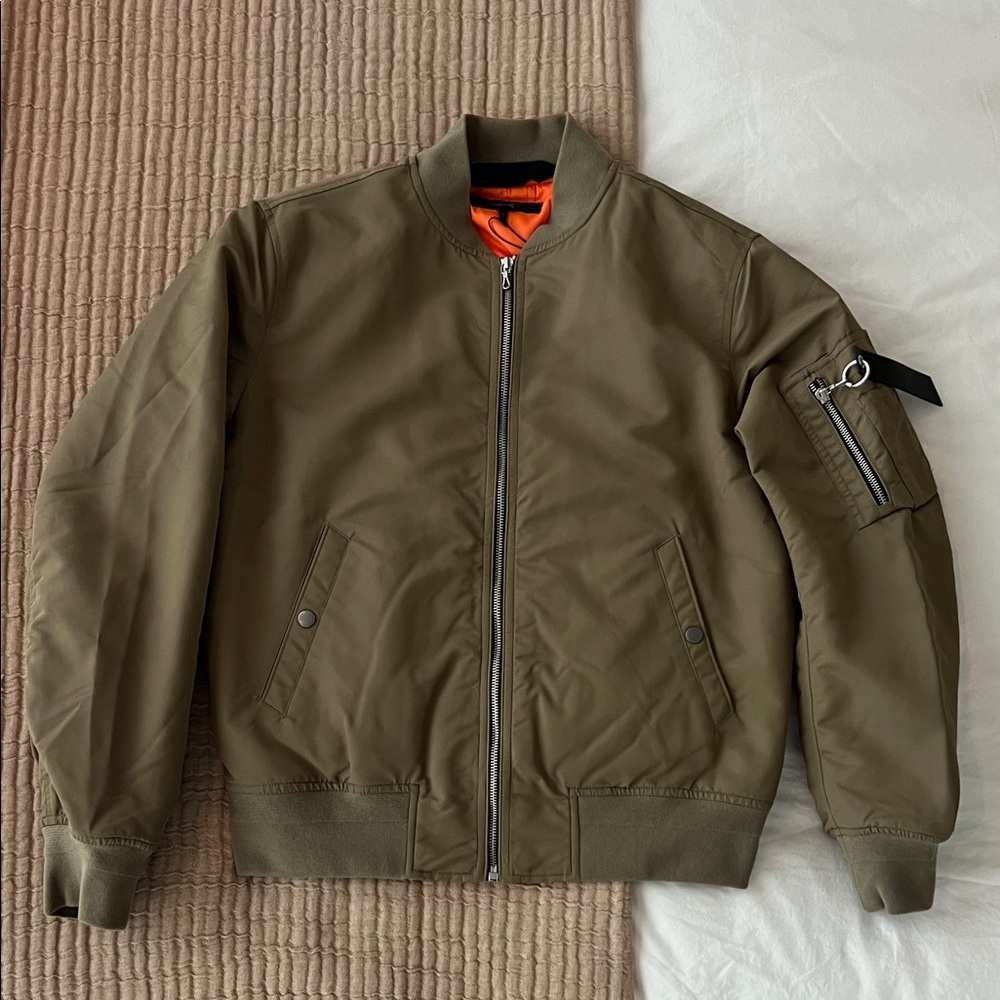 Rag & Bone Bomber Jacket Army Green with Orange Lining